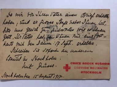 Carte poștală primită de Iancu Solomon în timpul prizonieratului în Bulgaria în timpul primului război mondial.